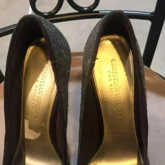 Christian Siriano for Payless Brown & Cream Cloth Peep Toe 5 Inch Heels- Size 7 - Picture 6 of 9